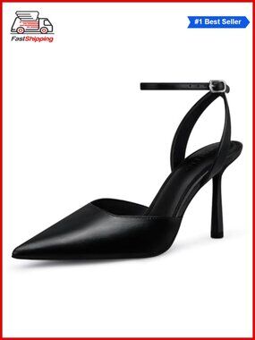 ✨ CELLENZ Women Stiletto Heel Pumps Faux Leather Closed Toe Strappy High Heels